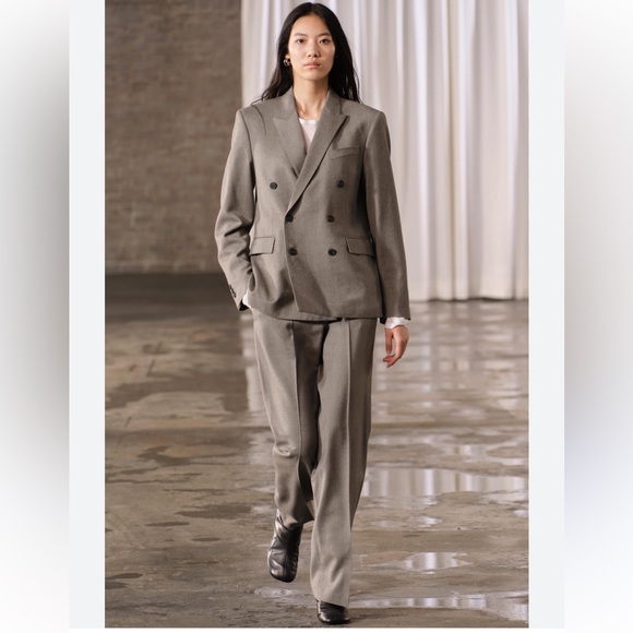 Zara Taupe Gray Double Breasted Wool Blazer Coat ZW Collection NWT - Picture 9 of 16